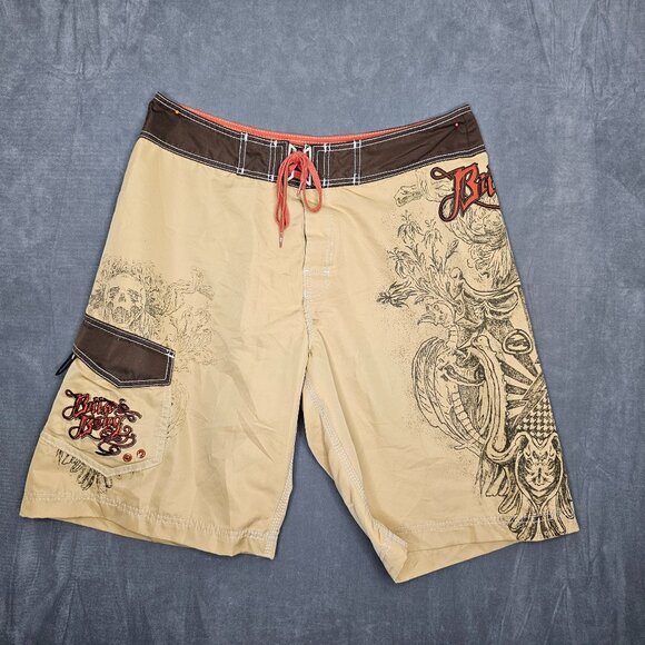 Y2K Billabong Board Shorts Eagle Skull Tattoo Print Men's Size 36 A3-25 - Picture 1 of 5
